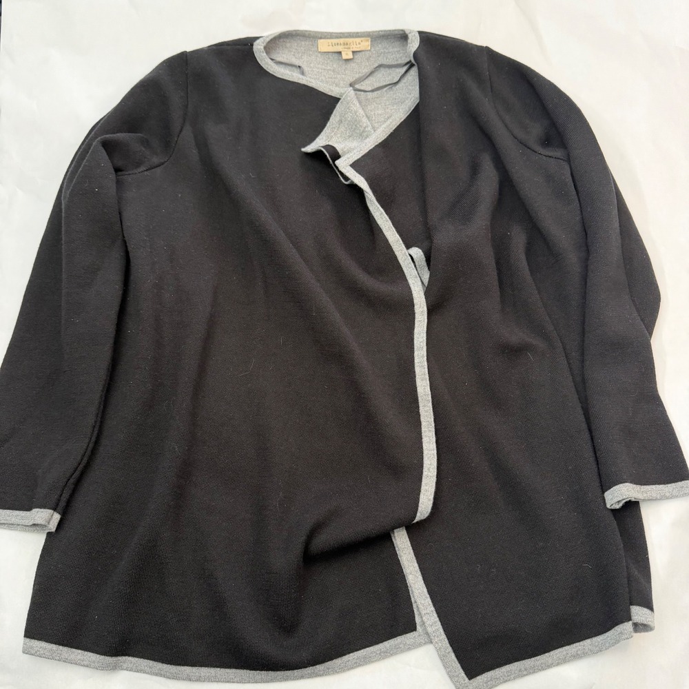 Lineamaglia Womens Black Knit Open Wool Cardigan Grey Italy XL Preppy Grandma‎